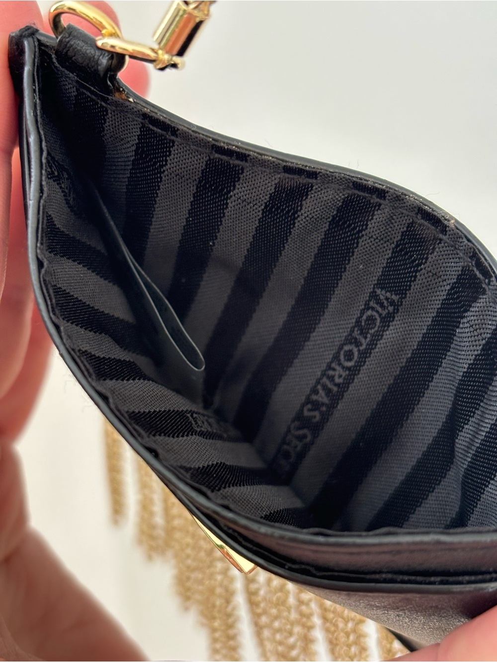 Victoria's Secret Black and Gold Fringe Chain Crossbody Wallet - Picture 5 of 7